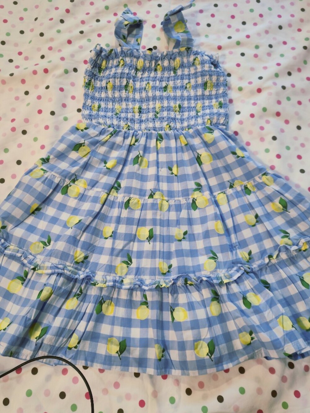 Girls Blue Gingham Lemon Print Skirted Bottoms